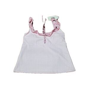 Blogilates Pink Gingham Ruffle Lace Up Tank Top Women’s Medium Cute Activewear